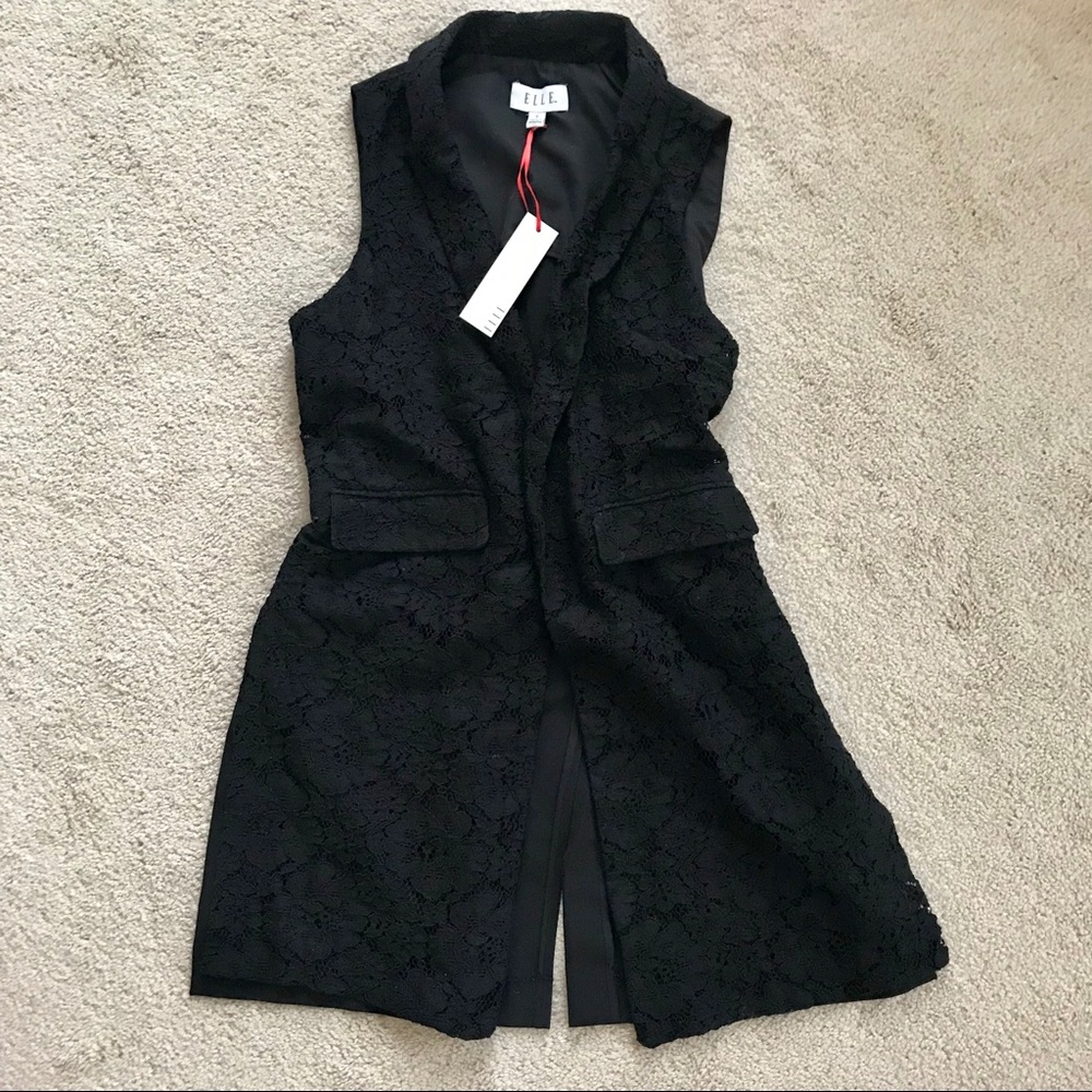 Black Lace Sleeveless Long Cardigan